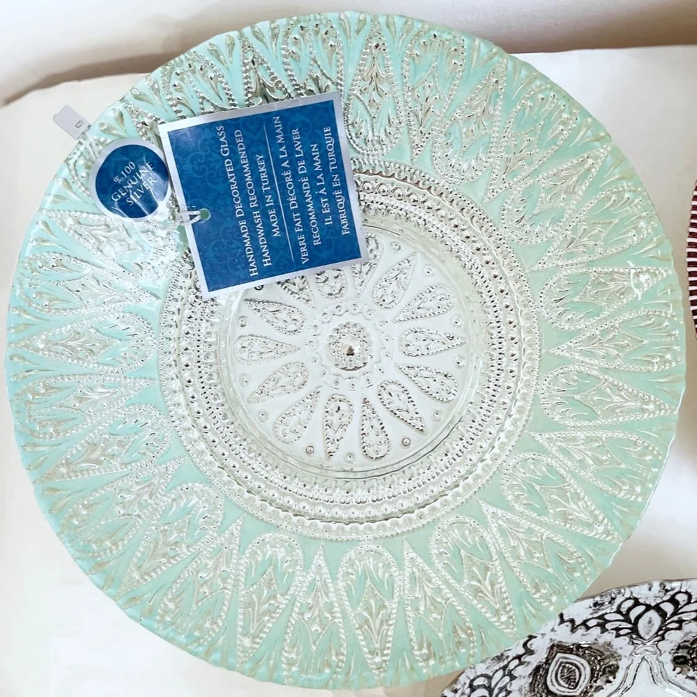 NEW Lot of 4 Turkish Glass Handmade Decorative Bowl w/ 100% Silver NWT